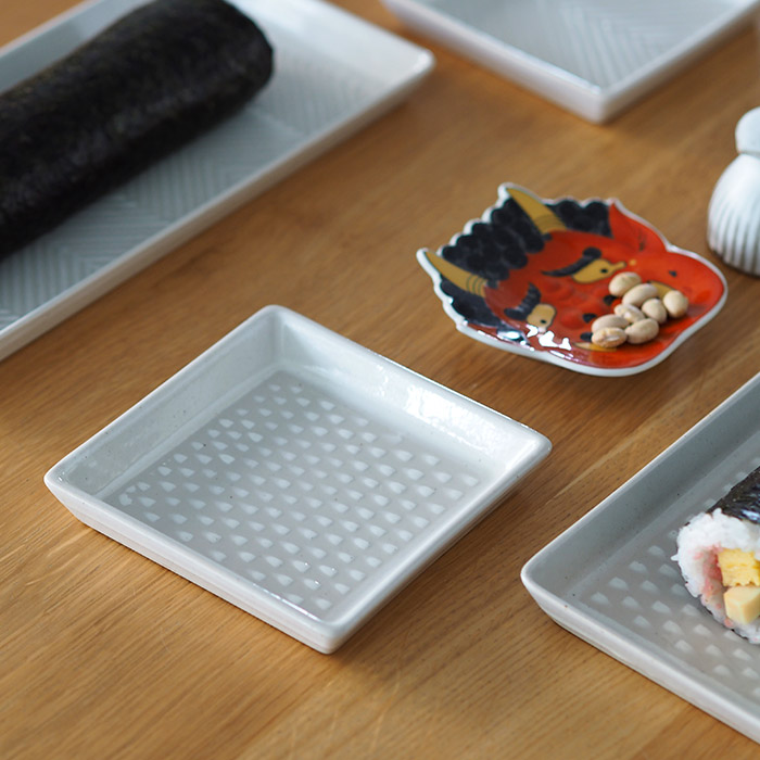 オリメ　P鹿の子　正角皿　ホワイト　/　ORIME