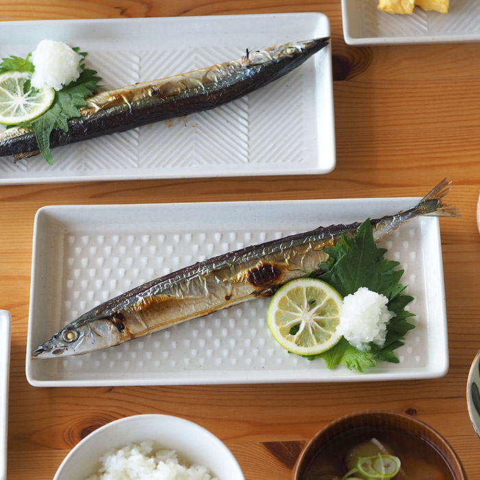 オリメ　P鹿の子　長角皿　ホワイト　/　ORIME