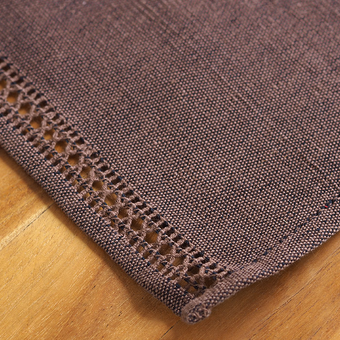 ベアフット　イタリアンヘムステッチ　プレイスマット　スリランカ製　ブラックコーヒー　46×33　/　BAREFOOT