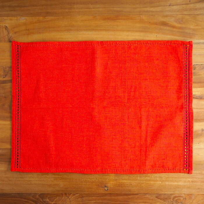 ベアフット　イタリアンヘムステッチ　プレイスマット　スリランカ製　オレンジ　46×33　/　BAREFOOT　