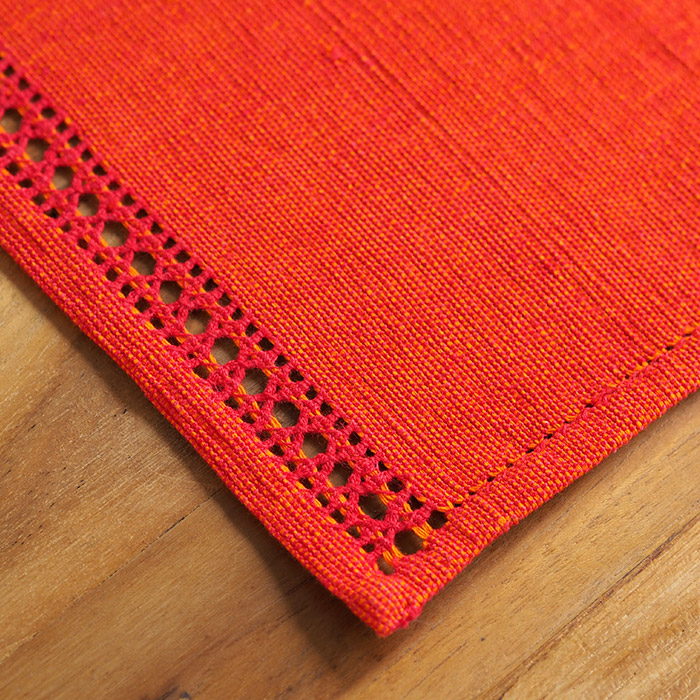 ベアフット　イタリアンヘムステッチ　プレイスマット　スリランカ製　オレンジ　46×33　/　BAREFOOT　