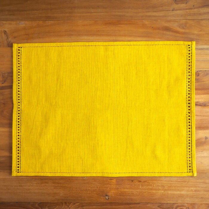 ベアフット　イタリアンヘムステッチ　プレイスマット　スリランカ製　イエロー　46×33　/　BAREFOOT