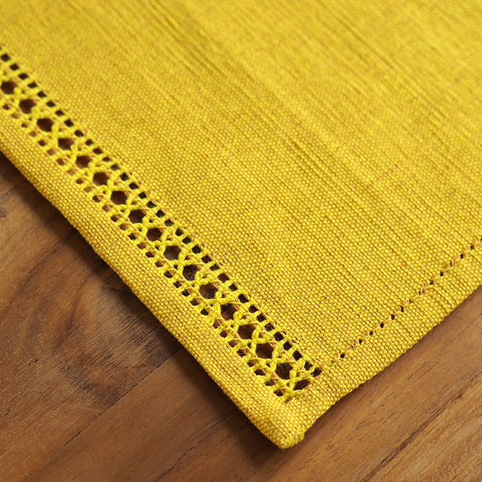 ベアフット　イタリアンヘムステッチ　プレイスマット　スリランカ製　イエロー　46×33　/　BAREFOOT