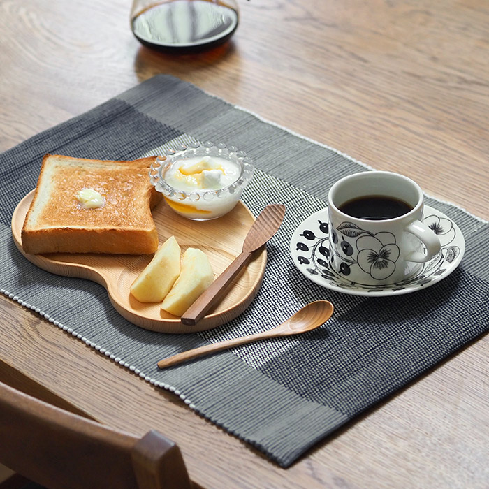 ベアフット　手織　プレイスマット　スリランカ製　グレーチェック　46×33　/　BAREFOOT