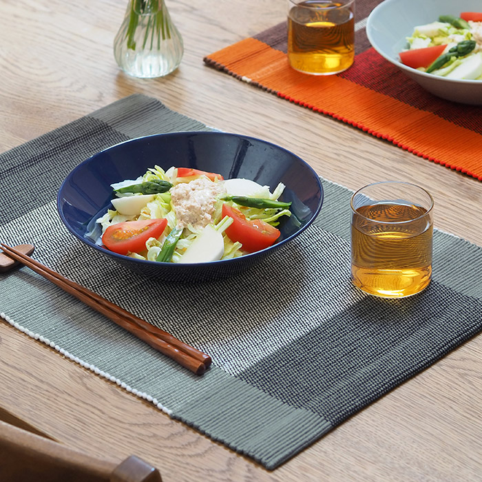 ベアフット　手織　プレイスマット　スリランカ製　グレーチェック　46×33　/　BAREFOOT