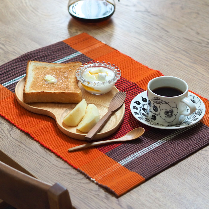 ベアフット　手織　プレイスマット　スリランカ製　オレンジチェック　46×33　/　BAREFOOT