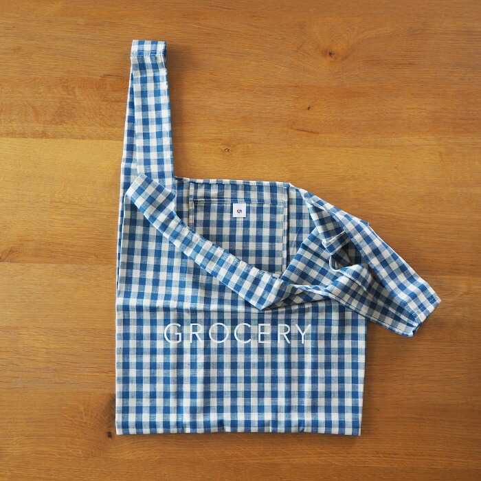 サンク　ギンガムチェックグロサリーバッグ　ブルー　/　CINQ