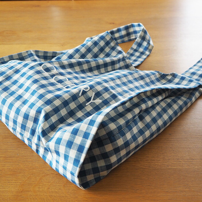 サンク　ギンガムチェックグロサリーバッグ　ブルー　/　CINQ