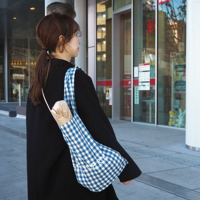 サンク　ギンガムチェックグロサリーバッグ　ブルー　/　CINQ