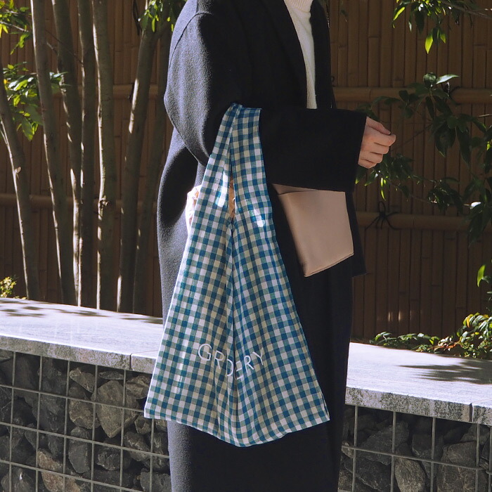 サンク　ギンガムチェックグロサリーバッグ　ブルー　/　CINQ