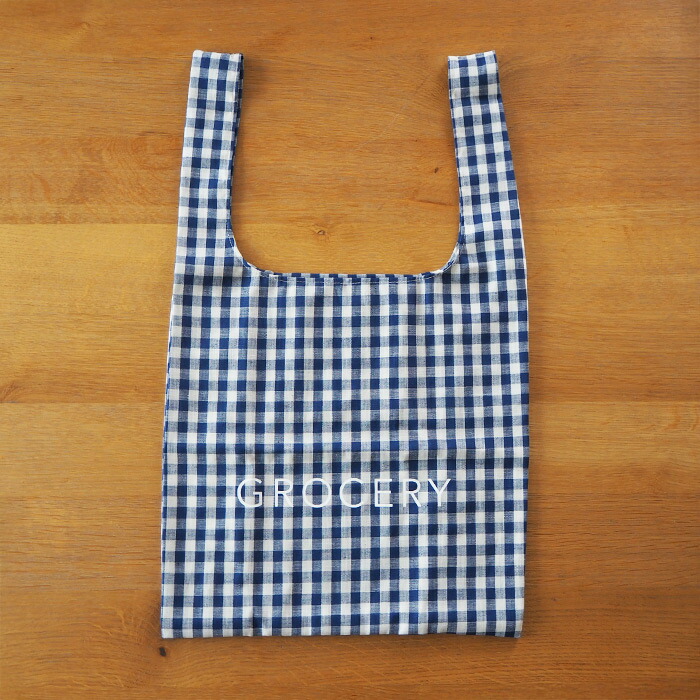 サンク　ギンガムチェックグロサリーバッグ　ネイビー　/　CINQ