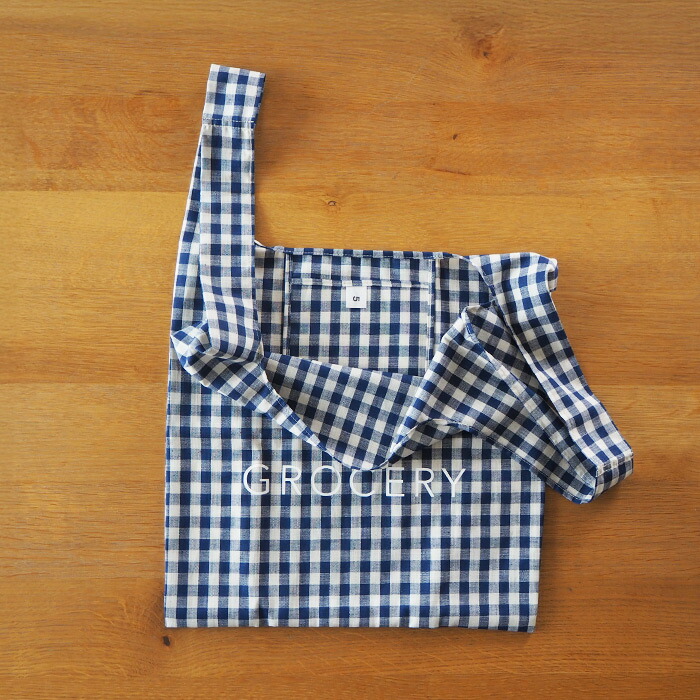 サンク　ギンガムチェックグロサリーバッグ　ネイビー　/　CINQ
