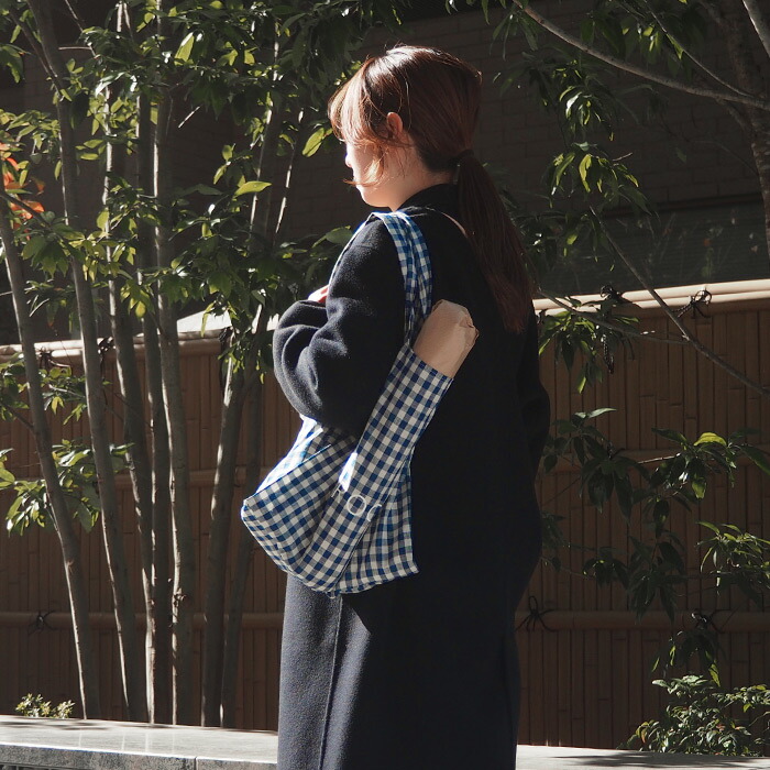 サンク　ギンガムチェックグロサリーバッグ　ネイビー　/　CINQ