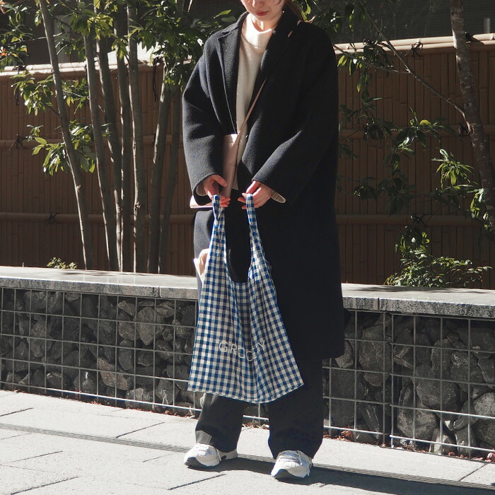 サンク　ギンガムチェックグロサリーバッグ　ネイビー　/　CINQ