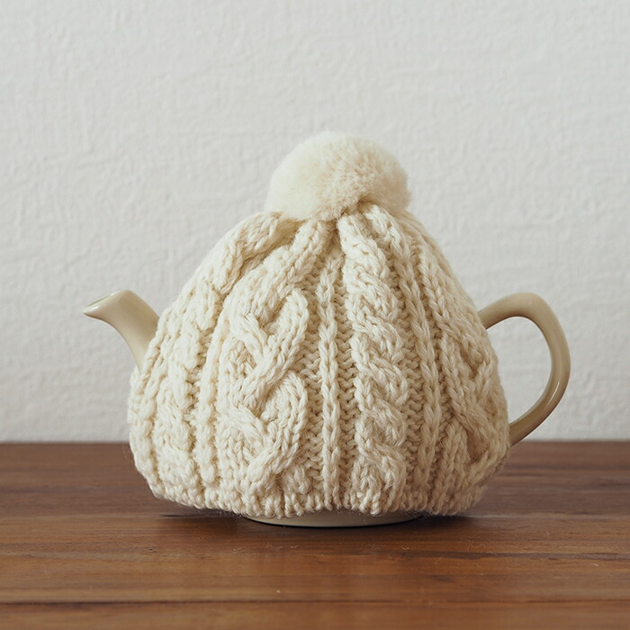 サンク　ハイランド2000　ケーブル編みティーコージー　2カップ用　アイボリー　/　CINQ　