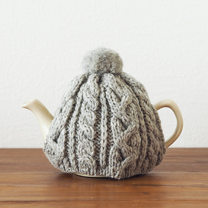 サンク　ハイランド2000　ケーブル編みティーコージー　2カップ用　ライトグレー　/　CINQ　