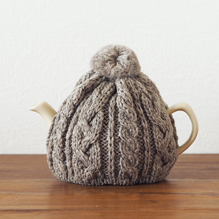 サンク　ハイランド2000　ケーブル編みティーコージー　2カップ用　ナチュラル　/　CINQ　