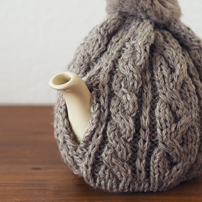 サンク　ハイランド2000　ケーブル編みティーコージー　2カップ用　ナチュラル　/　CINQ　