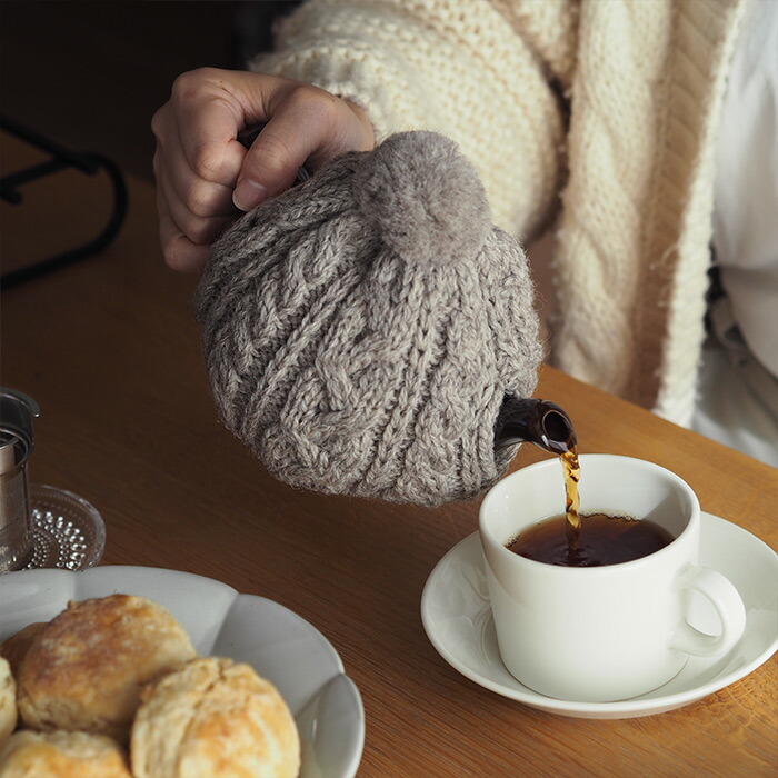 サンク　ハイランド2000　ケーブル編みティーコージー　2カップ用　ナチュラル　/　CINQ　