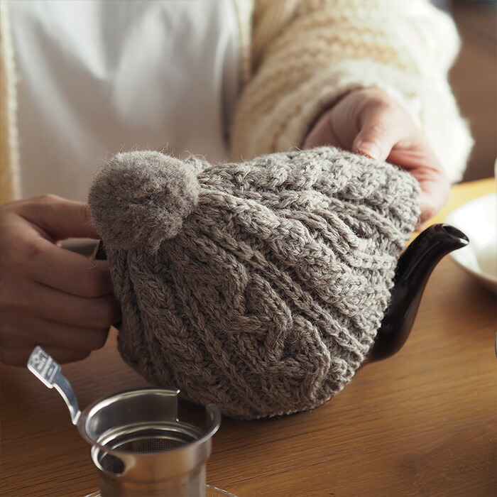 サンク　ハイランド2000　ケーブル編みティーコージー　2カップ用　ナチュラル　/　CINQ　