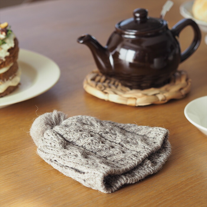 サンク　ハイランド2000　ケーブル編みティーコージー　2カップ用　ナチュラル　/　CINQ　