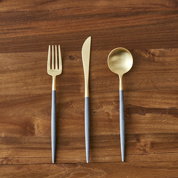 【正規品】■クチポール　ゴア・グレー　ゴールド　デザートセット　3PCS　（箱なし）　/　Cutipol　GOA-Gray