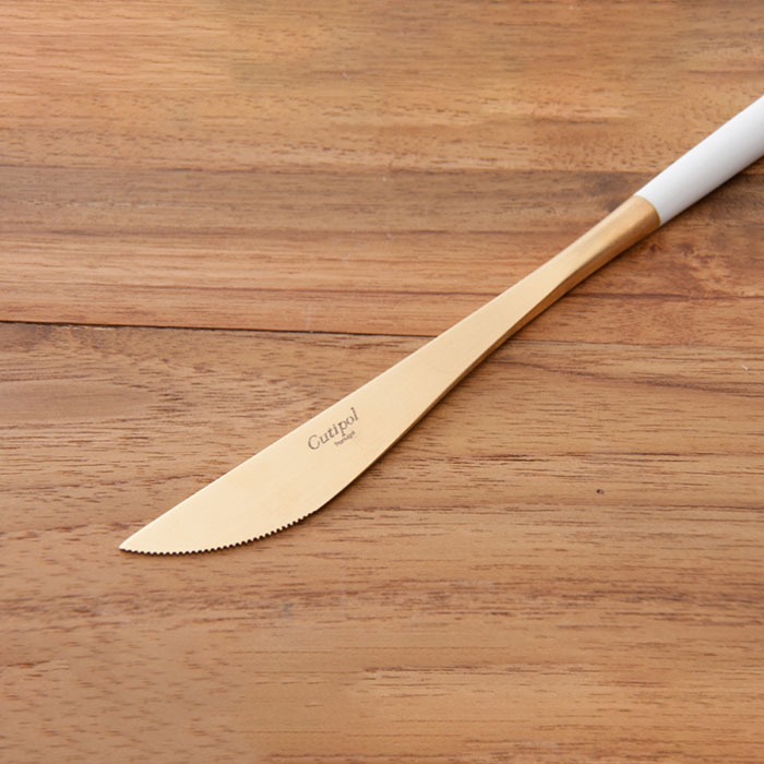 【OUTLET40%OFF】【訳あり】【正規品】クチポール　ゴア・ホワイト　ゴールド　ディナーナイフ　/　Cutipol　GOA-White