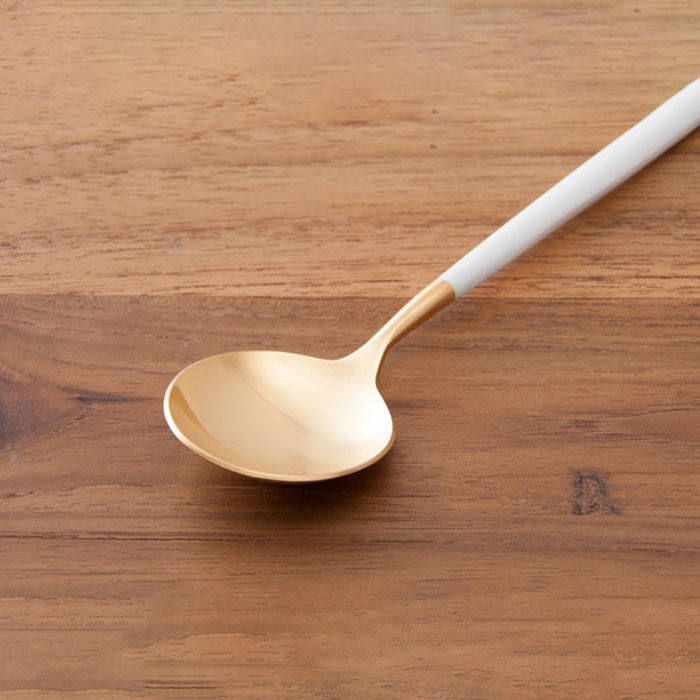 【正規品】クチポール　ゴア・ホワイト　ゴールド　デザートスプーン　/　Cutipol　GOA-White