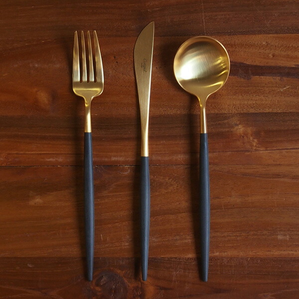 【正規品】■クチポール　ゴア・ブラック　ゴールド　ディナーセット　3PCS　（箱なし）　/　Cutipol　GOA-Black