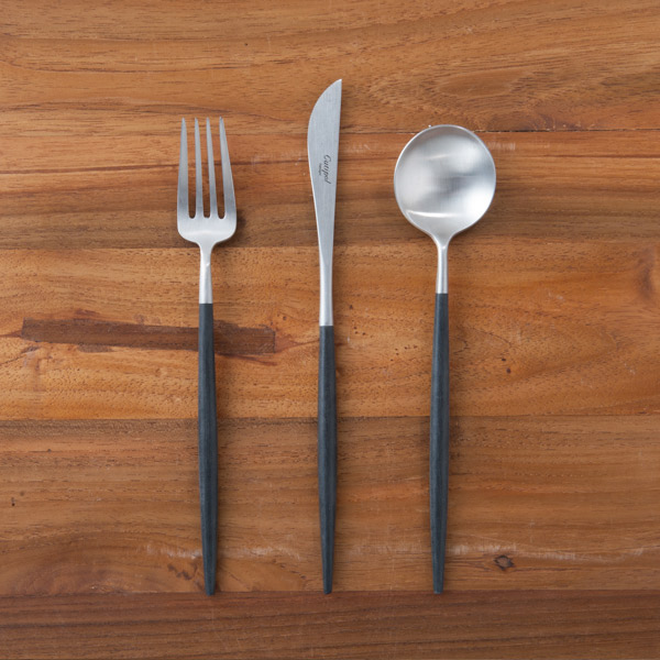 【正規品】■クチポール　ゴア・ブラック　シルバー　デザートセット　3PCS　（箱なし）　/　Cutipol　GOA