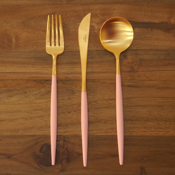 【正規品】■クチポール　ゴア・ピンク　ゴールド　ディナーセット　3PCS　（箱なし）　/　Cutipol　GOA-Pink