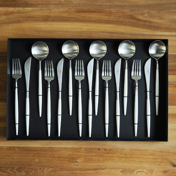 【正規品】クチポール　ゴア・ホワイト　シルバー　ディナーセット　15PCS　（箱入り）　/　Cutipol　GOA-White