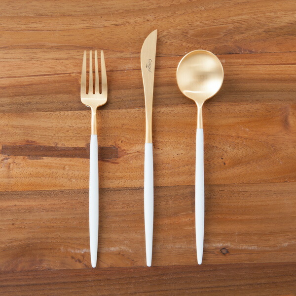 【正規品】■クチポール　ゴア・ホワイト　ゴールド　デザートセット　3PCS　（箱なし）　/　Cutipol　GOA-White