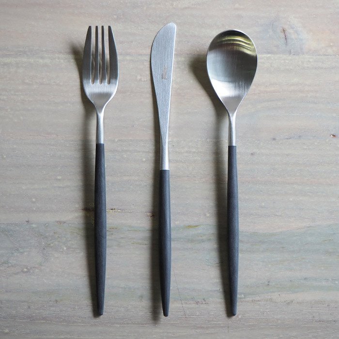 【正規品】■クチポール　ミオ・ブラック　シルバー　ディナーセット　3PCS　（箱なし）　/　Cutipol　MIO-Black