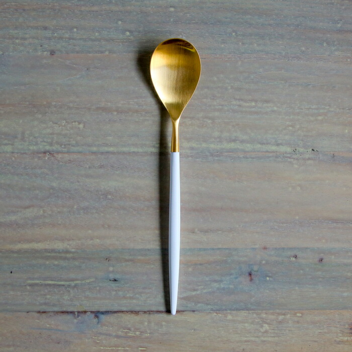 【正規品】クチポール　ミオ・ホワイト　ゴールド　デザートスプーン　/　Cutipol　MIO-White