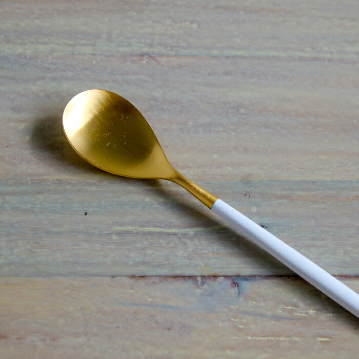 【正規品】クチポール　ミオ・ホワイト　ゴールド　デザートスプーン　/　Cutipol　MIO-White