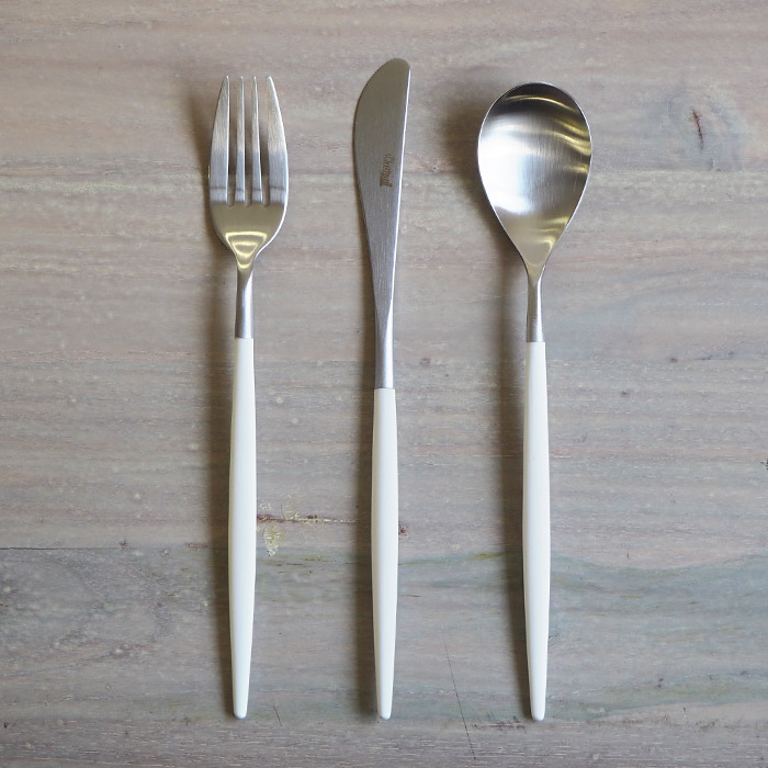 【正規品】■クチポール　ミオ・ホワイト　シルバー　ディナーセット　3PCS　（箱なし）　/　Cutipol　MIO-White