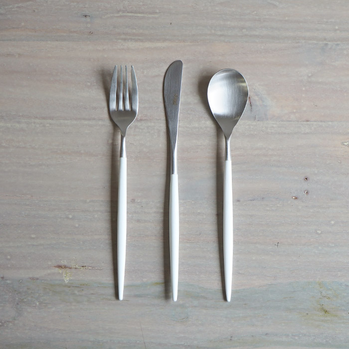 【正規品】■クチポール　ミオ・ホワイト　シルバー　デザートセット　3PCS　（箱なし）　/　Cutipol　MIO-White