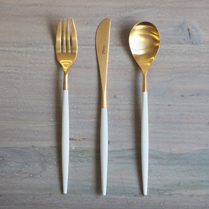 【正規品】■クチポール　ミオ・ホワイト　ゴールド　ディナーセット　3PCS　（箱なし）　/　Cutipol　MIO-White