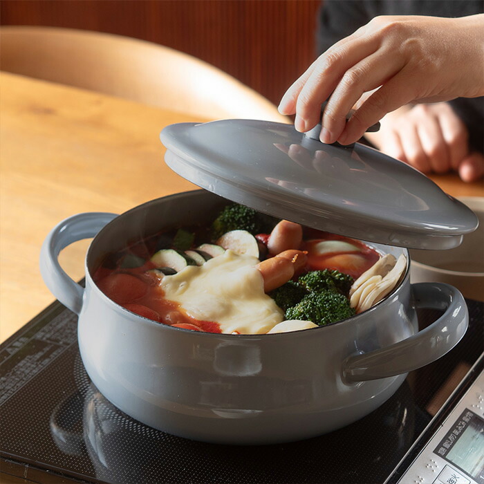 野田琺瑯×天一印　LUKE（ルーク） 浅型キャセロール 21cm　グレー