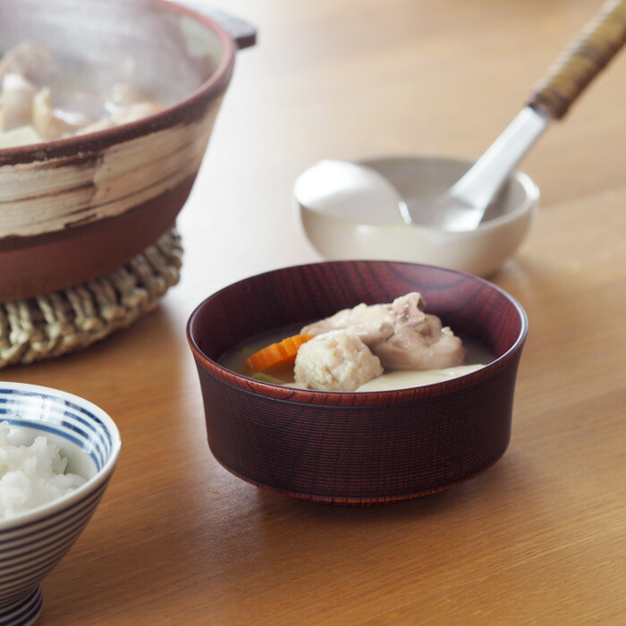 我戸幹男商店　欅　加飾取椀　挽筋　Red