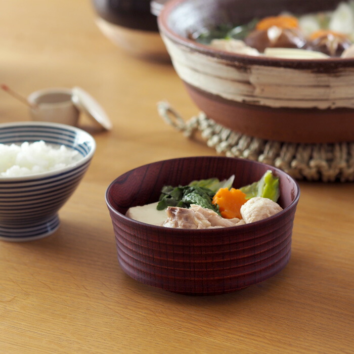 我戸幹男商店　欅　加飾取椀　平筋　Red