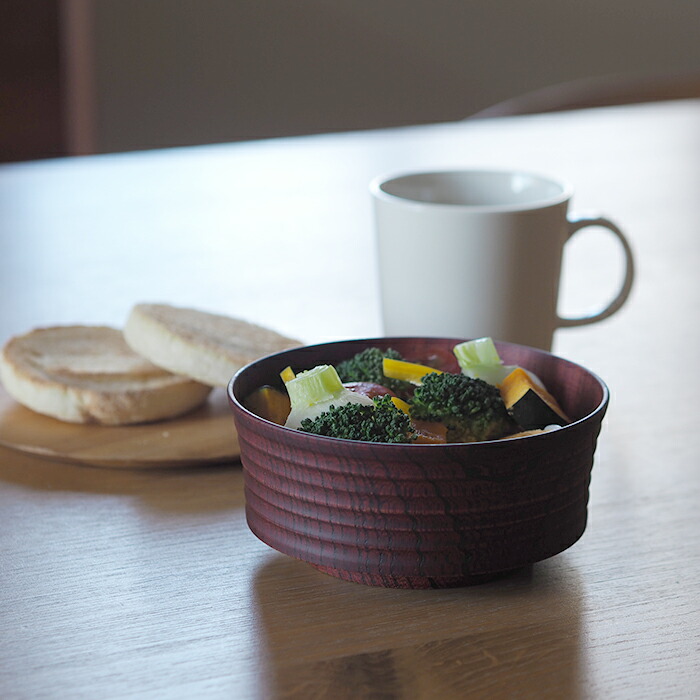 我戸幹男商店　欅　加飾取椀　平筋　Red