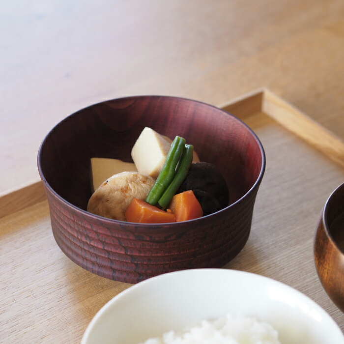 我戸幹男商店　欅　加飾取椀　平筋　Red