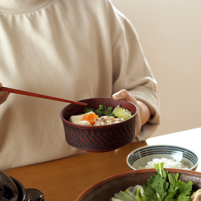 我戸幹男商店　欅　加飾取椀　ビリ筋　Red