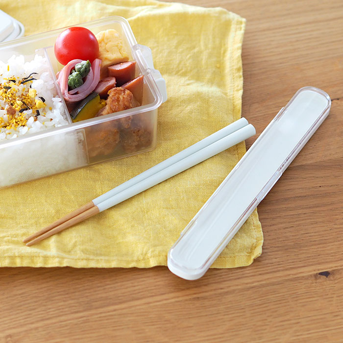 ベントーストア　木製箸　18cm　ケース付き　ミルキーホワイト　/　BENTO　STORE