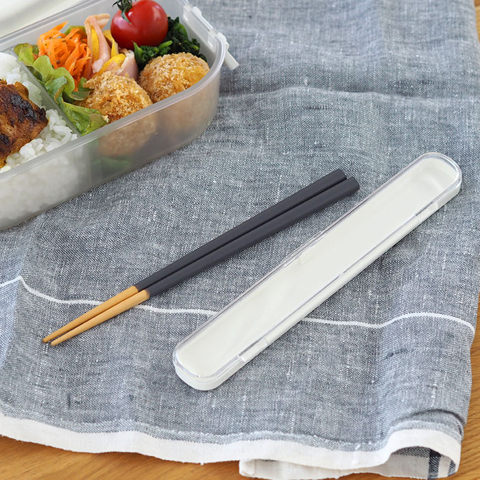 ベントーストア　木製箸　18cm　ケース付き　スモーキーグレー　/　BENTO　STORE