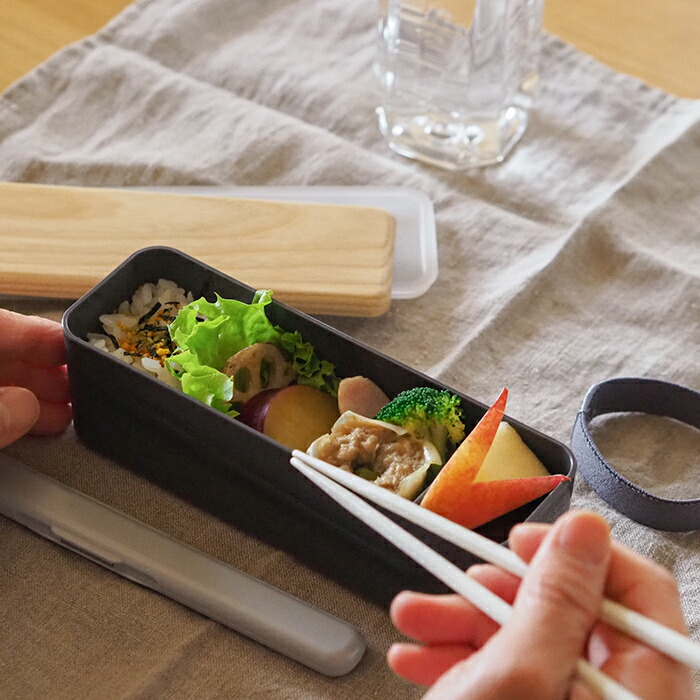 ベントーストア　木蓋のお弁当箱　スリム　栓の木　 400ml　チャコール　/　BENTO　STORE