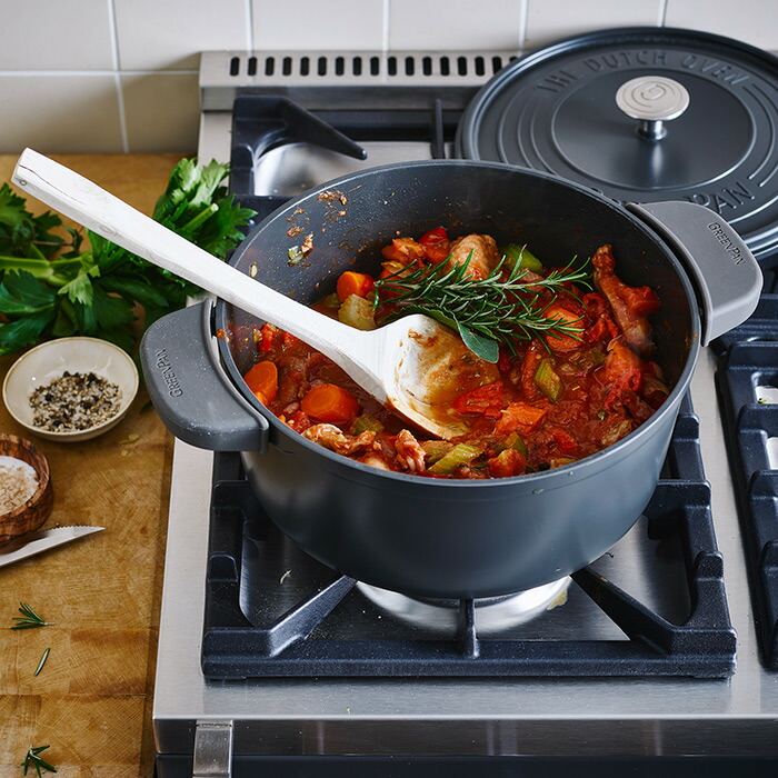 グリーンパン　フェザーウェイト　ココットラウンド　22cm　ポットホルダー2個付　グレー　/　GREENPAN