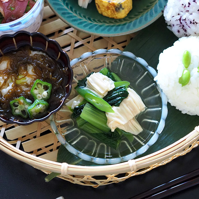廣田硝子　雪の花　豆皿　古代色
